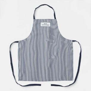 Elegant Navy Blue Stripe Classic Name Apron