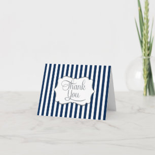 Elegant Navy Blue Stripe Thank You Card