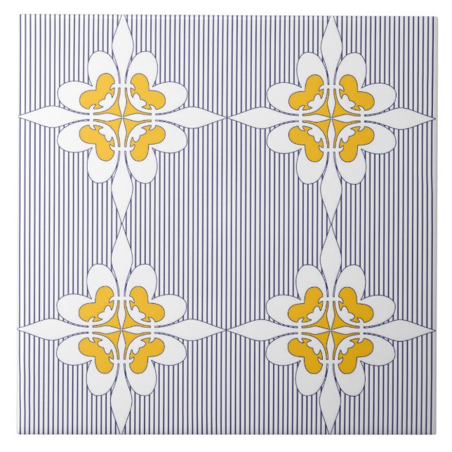 Elegant, navy blue, stripes, mustard yellow, white tile (Front)