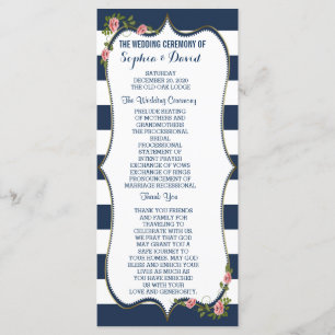 Elegant Navy Blue Stripes Wedding Ceremony Program Programme