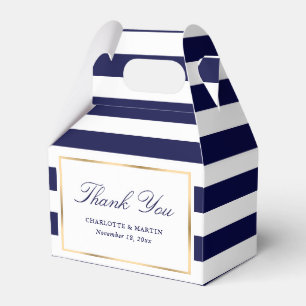 Elegant Navy Blue Stripes Wedding Thank You Favour Box