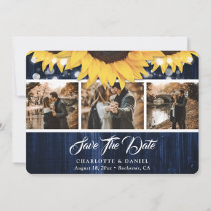 Elegant Navy Blue Sunflower Photo Wedding Save The Date