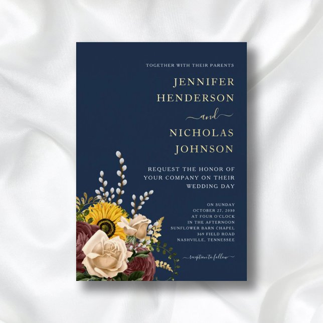 Elegant Navy Blue Sunflower Wedding Gold (Creator Uploaded)