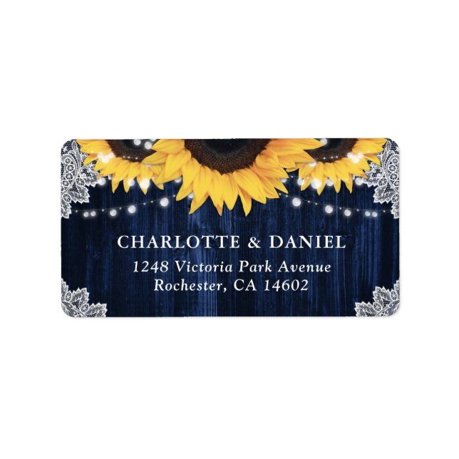 Elegant Navy Blue Sunflower Wedding Return Address Label (Front)