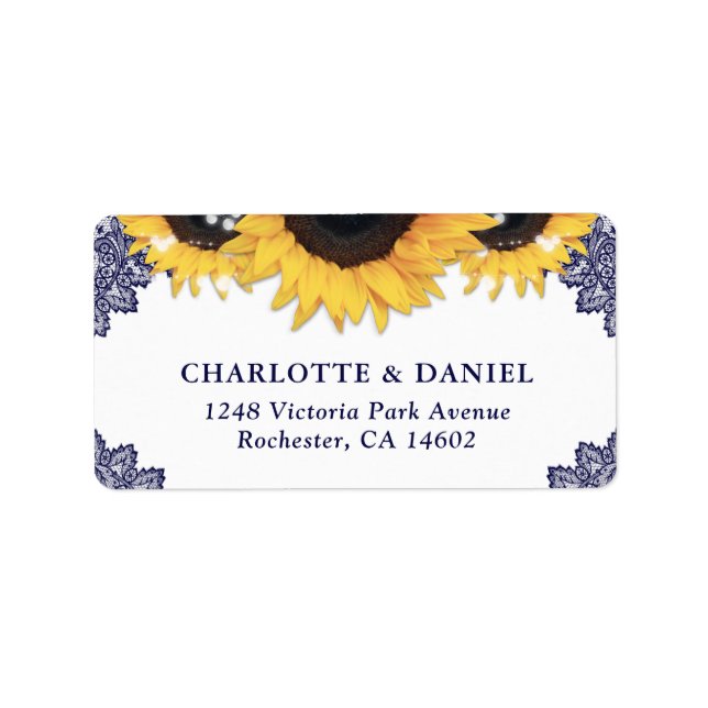 Elegant Navy Blue Sunflower Wedding Return Address Label (Front)