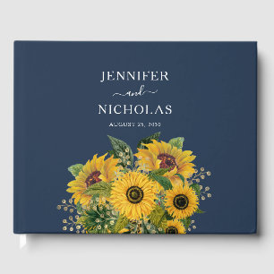 Elegant Navy Blue Sunflowers Wedding Guest Book