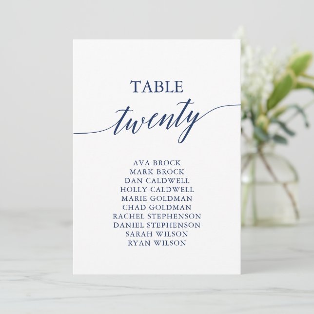 Elegant Navy Blue Table Number 20 Seating Chart (Standing Front)