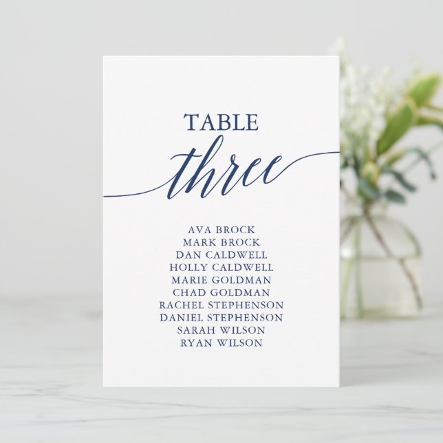 Elegant Navy Blue Table Number 3 Seating Chart (Standing Front)