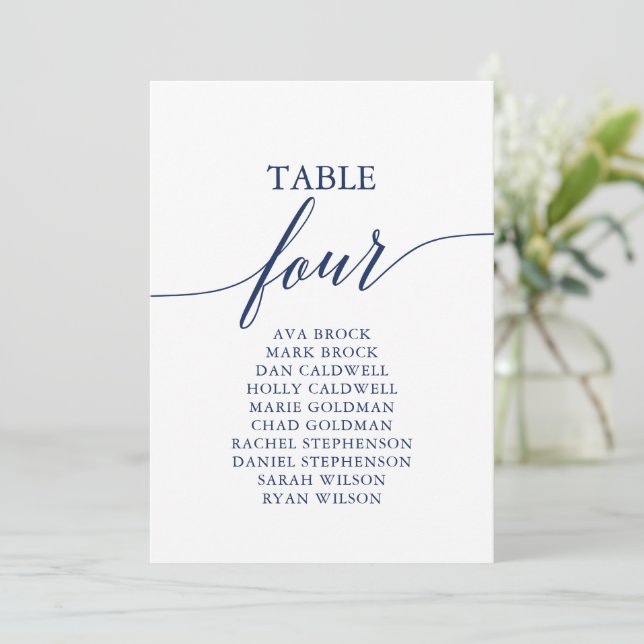 Elegant Navy Blue Table Number 4 Seating Chart (Standing Front)
