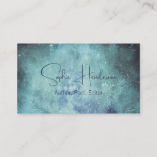 Elegant Navy Blue Teal Galaxy Author Writer Business Card