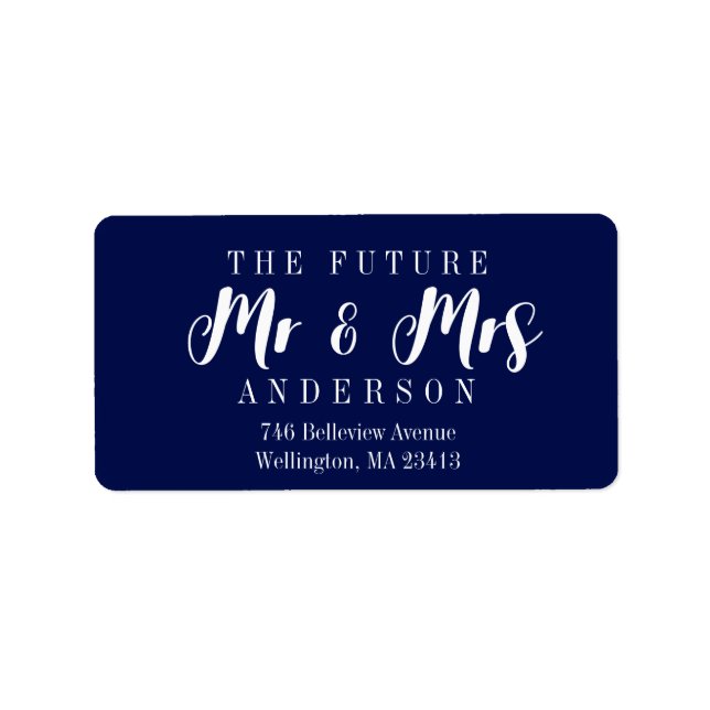 Elegant Navy Blue The Future Mr. and Mrs. Script Label (Front)
