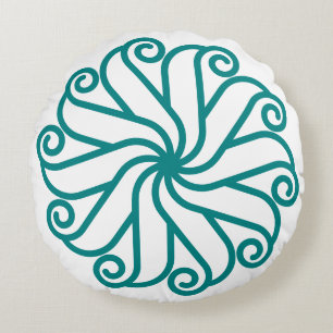Elegant Navy Blue Tribal Mandala Boho Teal Colour Round Cushion