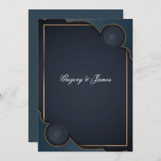 Elegant Navy Blue Turquoise and Gold Modern Invitation