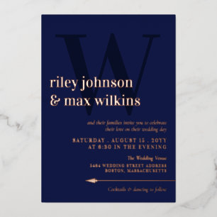 Elegant Navy Blue Typography Arrow Rose Gold