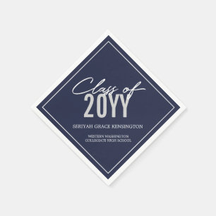 Elegant Navy Blue Typography Graduation Napkin