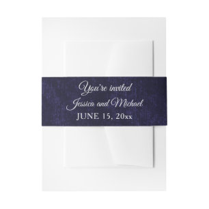Elegant Navy Blue Velvet Wedding Wrap Invitation Belly Band