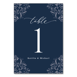 Elegant Navy Blue Vintage Classic Small Wedding Ta Table Number