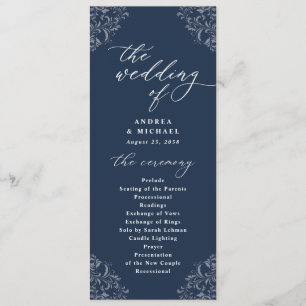 Elegant Navy Blue Vintage Classic Wedding Programs Programme