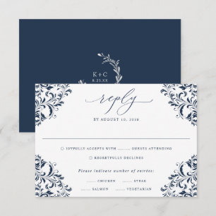 Elegant Navy Blue Vintage Classic Wedding RSVP Car Card