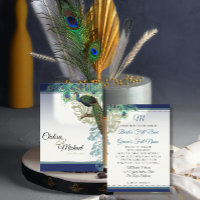 Elegant Navy Blue Vintage Peacock Feathers Wedding