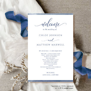 Elegant Navy Blue Watercolor Frame Wedding Program