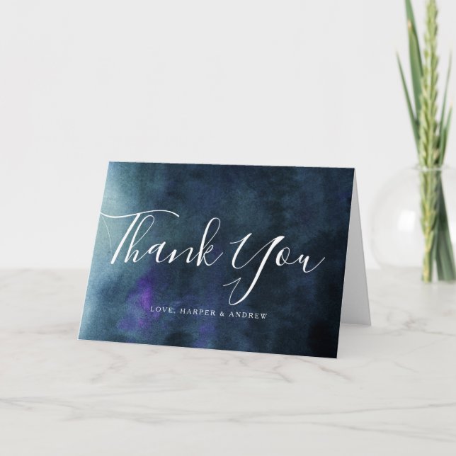 Elegant Navy Blue Watercolor Thank You Card (Front)
