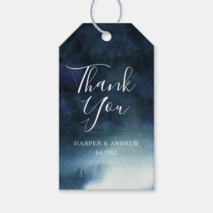 Elegant Navy Blue Watercolor Thank You Favour Ta Gift Tags