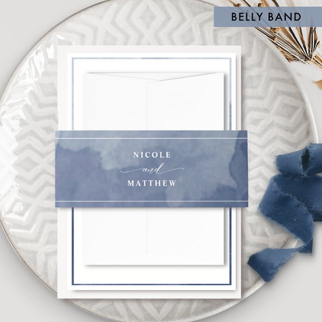 Elegant Navy Blue Watercolor, Wedding Invitation Belly Band (Creator Uploaded)