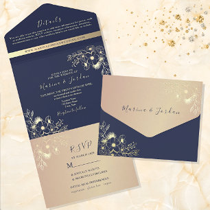 Elegant Navy Blue Wedding All In One Invitation