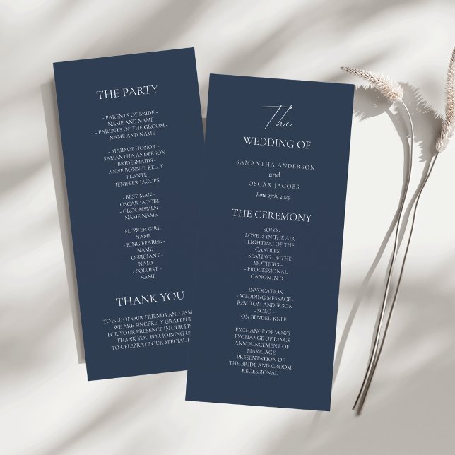 Elegant Navy Blue Wedding Ceremony Program Menu (Creator Uploaded)