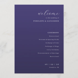 Elegant Navy Blue Wedding Ceremony Program Programme