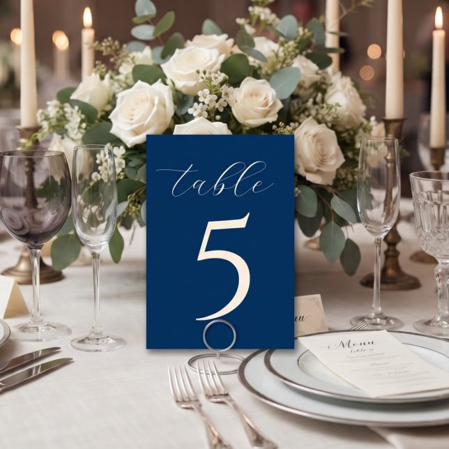 Elegant Navy Blue Wedding Couples Initials Table Number (Creator Uploaded)