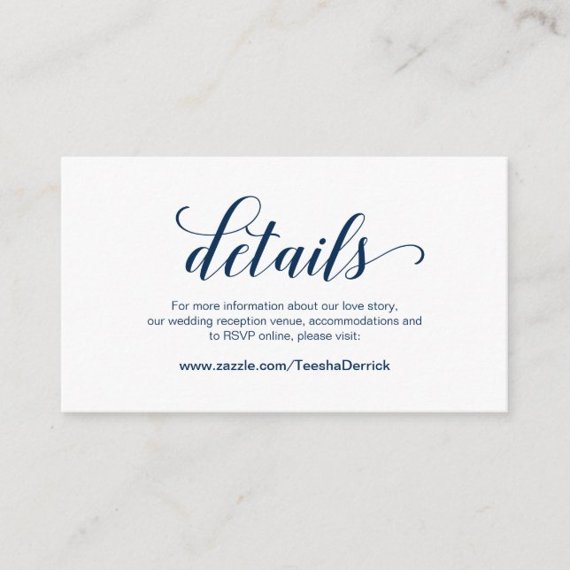 Elegant Navy Blue, Wedding Details, Online RSVP Enclosure Card (Front)