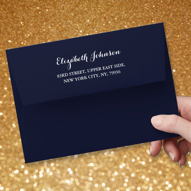 Elegant Navy Blue Wedding Invitation Pre Addressed Envelope (Elegant Navy Blue Wedding Invitation Pre Addressed Envelope)
