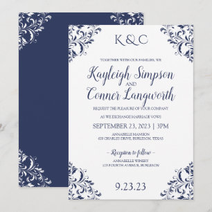 Elegant Navy Blue Wedding Invitations Vintage