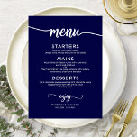 Elegant Navy Blue Wedding Menu Card<br><div class="desc">A simple chic calligraphy wedding menu card. I do offer a free customisation service,  if you have any questions or special requests,  please feel free to contact me.</div>