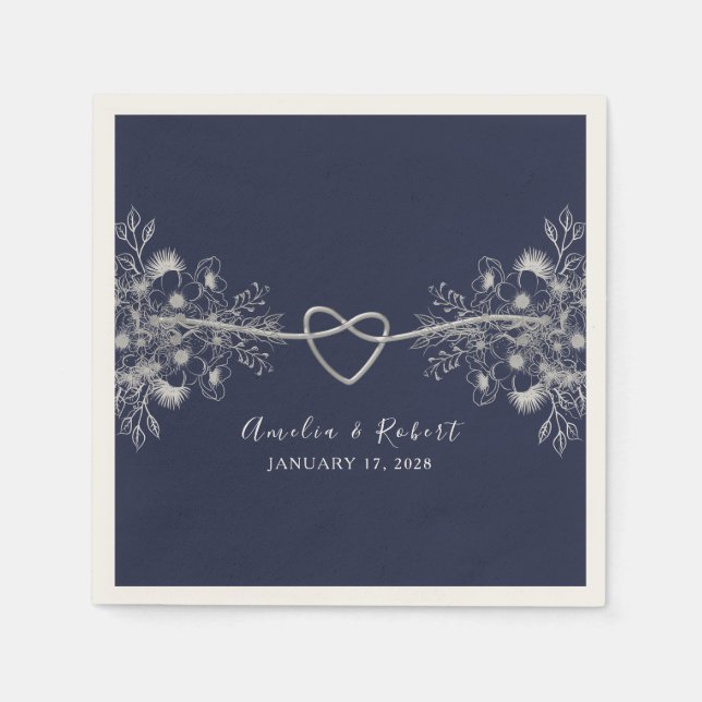 Elegant Navy Blue Wedding Napkins (Front)