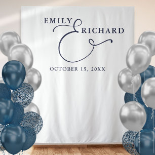 Elegant Navy Blue Wedding Photo Backdrop Tapestry