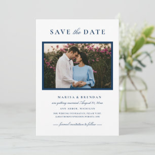 Elegant Navy Blue Wedding Photo Save The Date