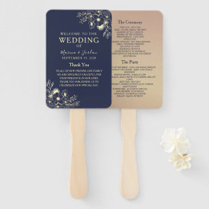 Elegant Navy Blue Wedding Program Hand Fan