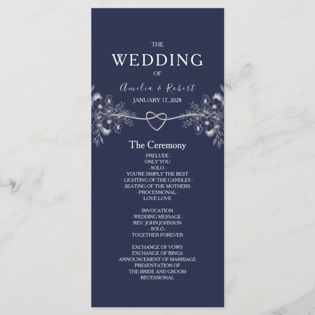 Elegant Navy Blue Wedding Program Programme (Front)