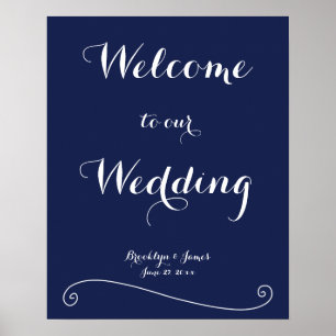 Elegant Navy Blue Wedding Reception Sign Print