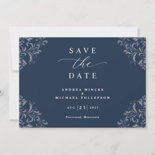 Elegant Navy Blue Wedding Save the Date Cards