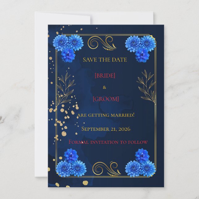 Elegant Navy Blue Wedding Save the Date Template (Front)