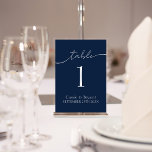 Elegant Navy Blue Wedding Table Number<br><div class="desc">Elegant Navy Blue Wedding Table Number to create a fun modern table setting for a classic wedding. Personalise it on the front and back.</div>