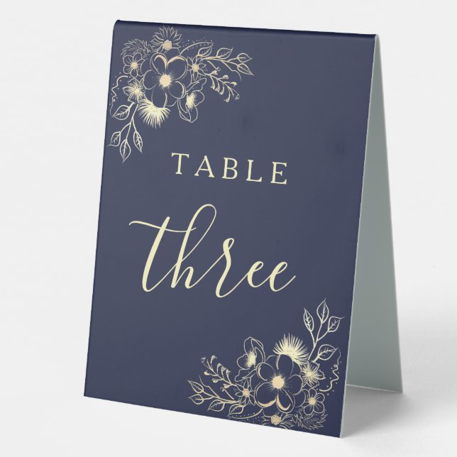 Elegant Navy Blue Wedding Table Number Sign (Back)
