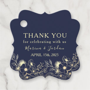 Elegant Navy Blue Wedding Thank You Favour Tag
