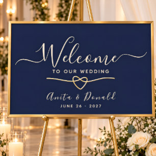 Elegant Navy Blue Wedding Welcome Poster