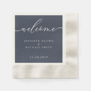 Elegant Navy Blue Welcome Wedding Minimal Design Napkin