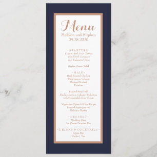 Elegant Navy Blue,White and Faux Rose Gold Wedding Menu